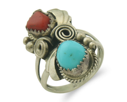 Vintage Navajo Ring 925 Sterling Natural Gemstones Signed Justin Morris Sz 7.5