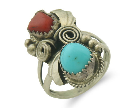 Vintage Navajo Ring 925 Sterling Natural Gemstones Signed Justin Morris Sz 7.5