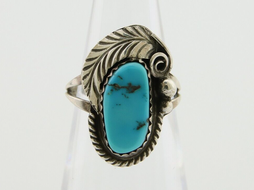 Navajo Ring .925 Silver Natural Slab Turquoise Signed Justin Morris C.80's