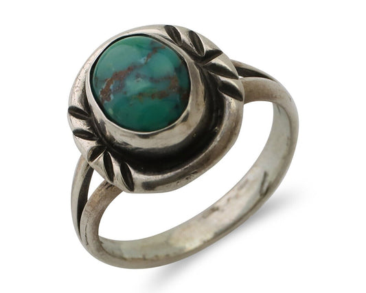 Navajo Ring 925 Silver Kingman Turquoise Native American Artist C.80's