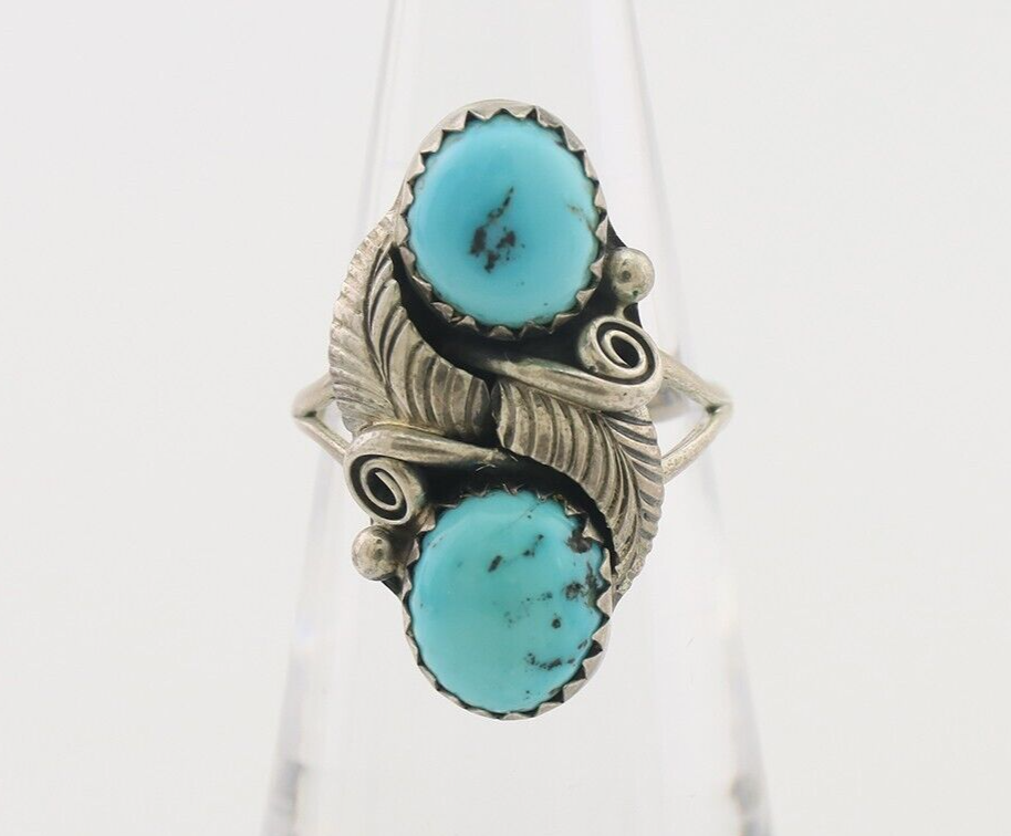 Navajo Ring 925 Silver Natural Blue Turquoise Native American Artist C.80's