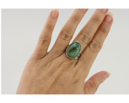 Navajo Ring 925 Silver Turquoise Native American Artist Size 8.0 C.80's