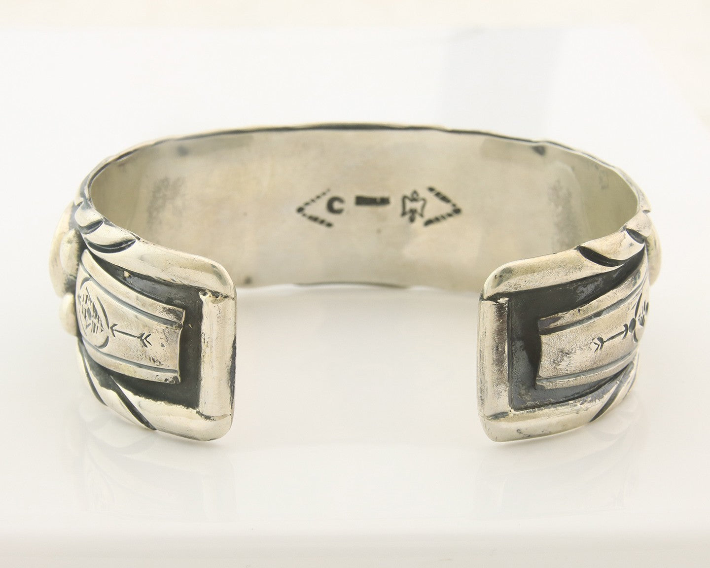 Men Navajo Bracelet Sterling Silver Natural Malachite Vintage Signed C Montoya