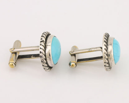 Navajo Cufflinks 925 Silver Native American Natural Turquoise C.80's