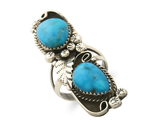 Navajo Ring 925 Sterling Turquoise Native American Artist C.80's Size 7.75