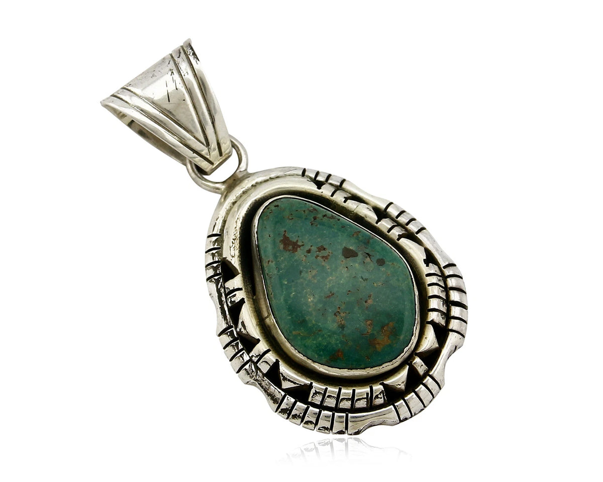Navajo Pendant .925 Silver Kingman Turquoise Signed Artist FT C.80's