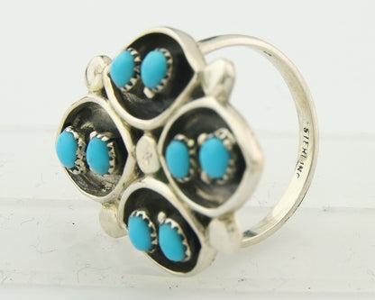 Vintage Zuni Ring 925 Sterling Authentic Natural Turquoise Native Artist Sz 7.0