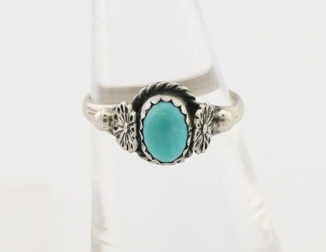 Navajo Ring 925 Silver Kingman Turquoise Native American Artist Made In 1985