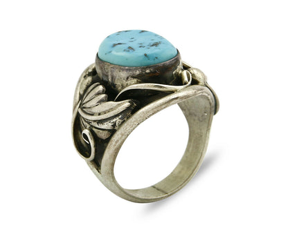 Men's Navajo Ring .925 Silver Natural Turquoise Handmade C.80's Signed CP