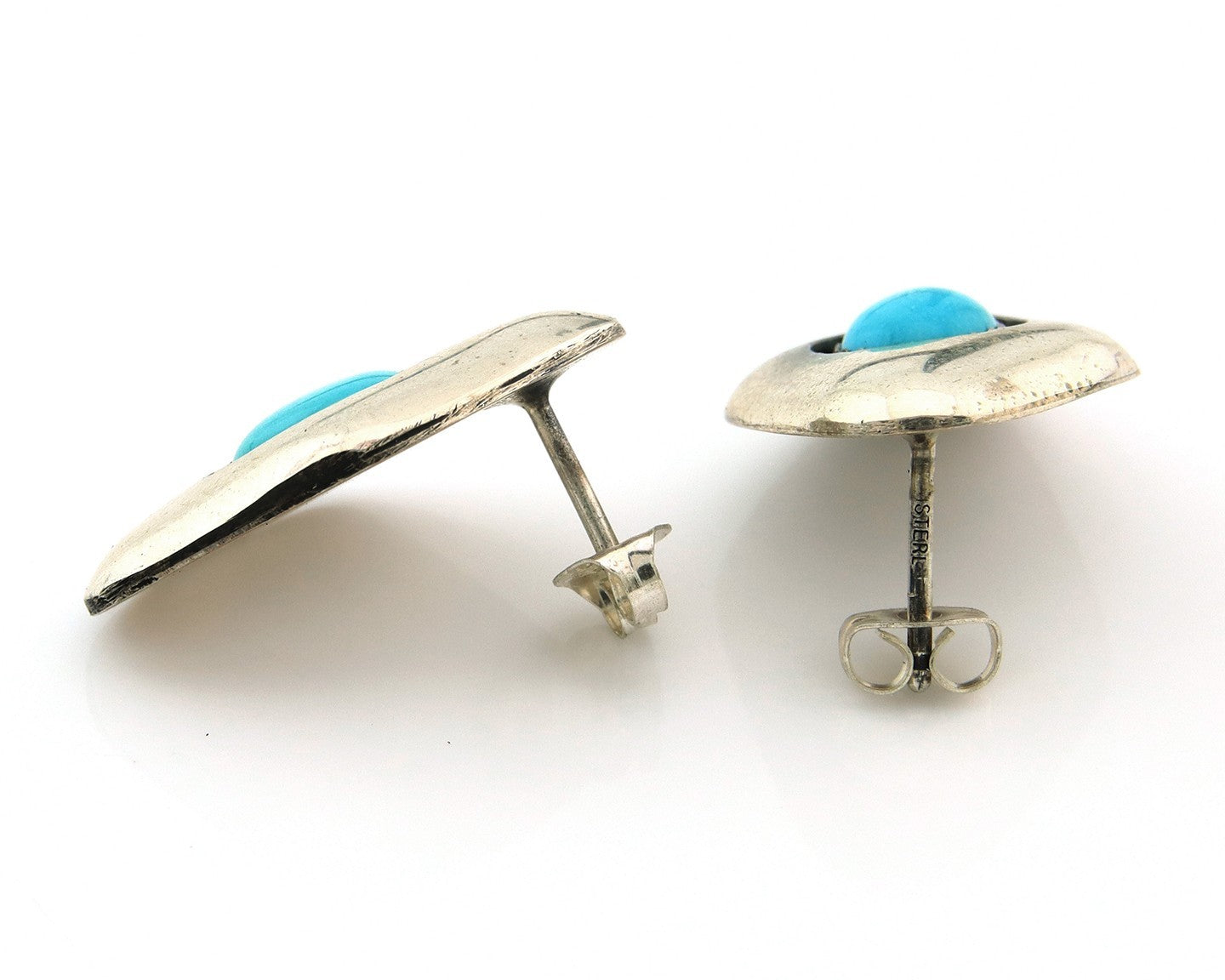 Navajo Dangle Earrings Sterling Silver Natural Turquoise Vintage Handmade