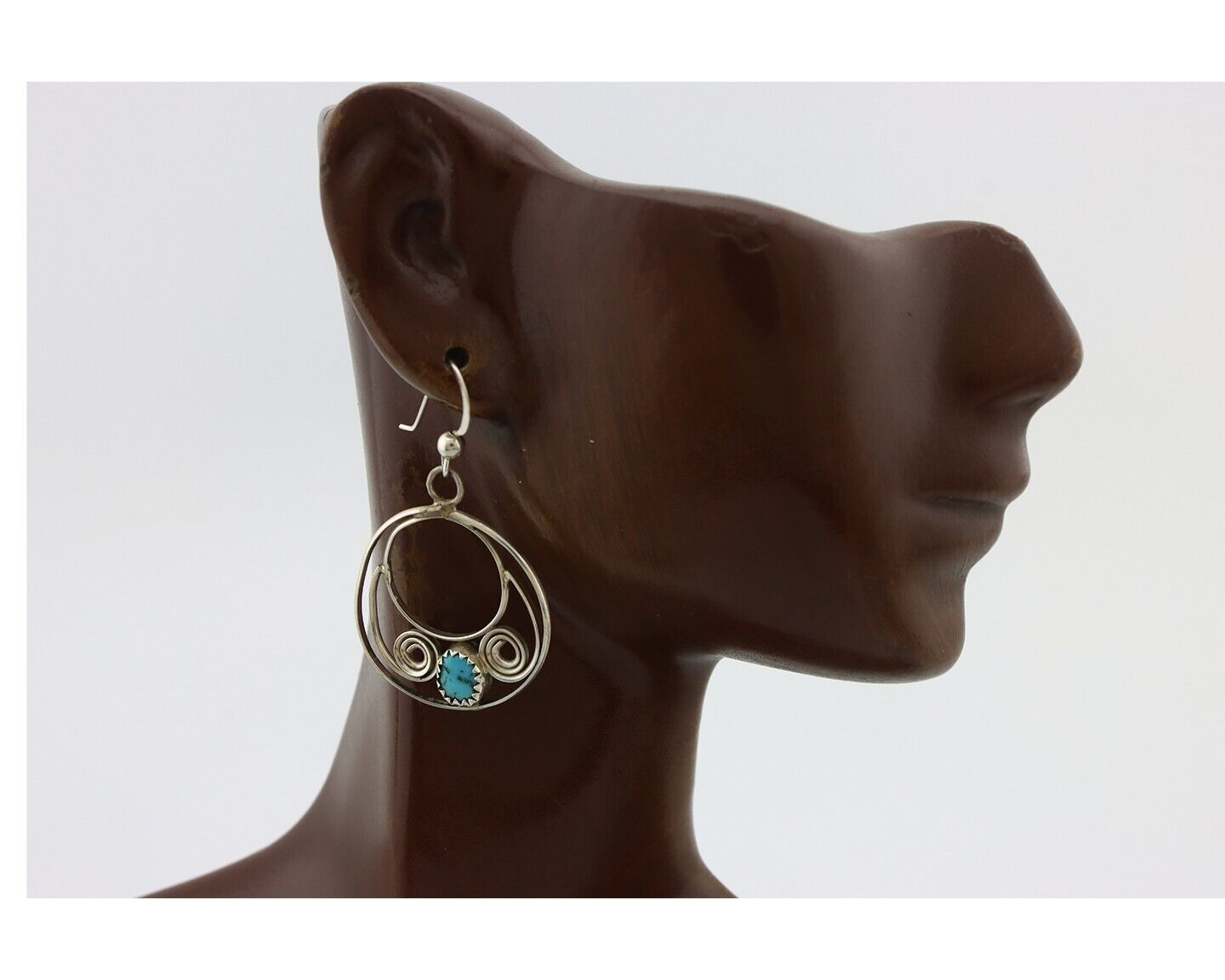 Navajo Dangle Handmade Earrings 925 Silver Blue Turquoise Native Artist C.80's