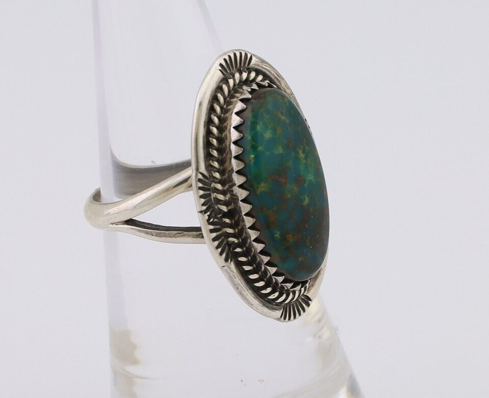 Navajo Hand Stamped Ring 925 Silver Natural Turquoise Native Artist C.80's