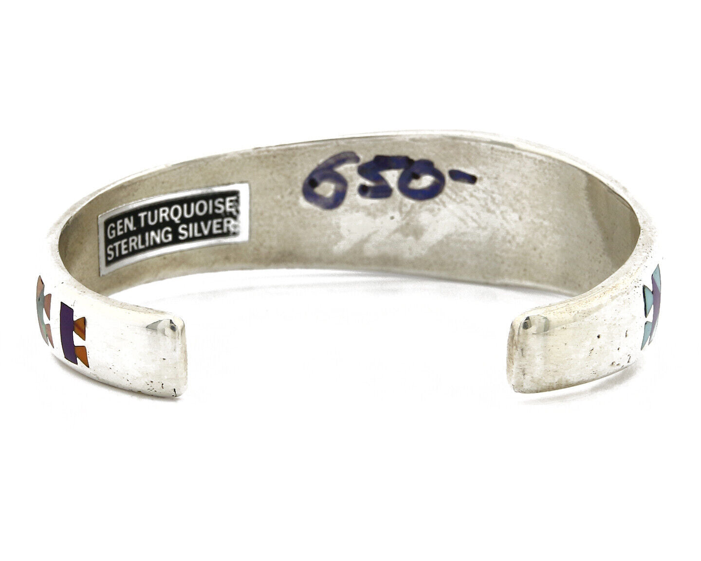 Navajo Cuff Bracelet.925 Silver Signed STC Inlay Natural Gemstones C. 1980's