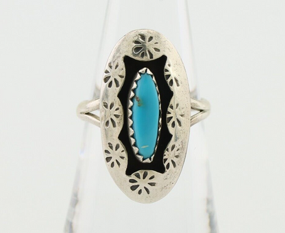 Navajo Ring 925 Silver Natural Blue Turquoise Signed IJC C.80's