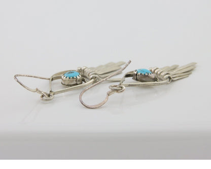Navajo Dangle Earrings 925 Silver Natural Turquoise Artist Signed JB C.80's