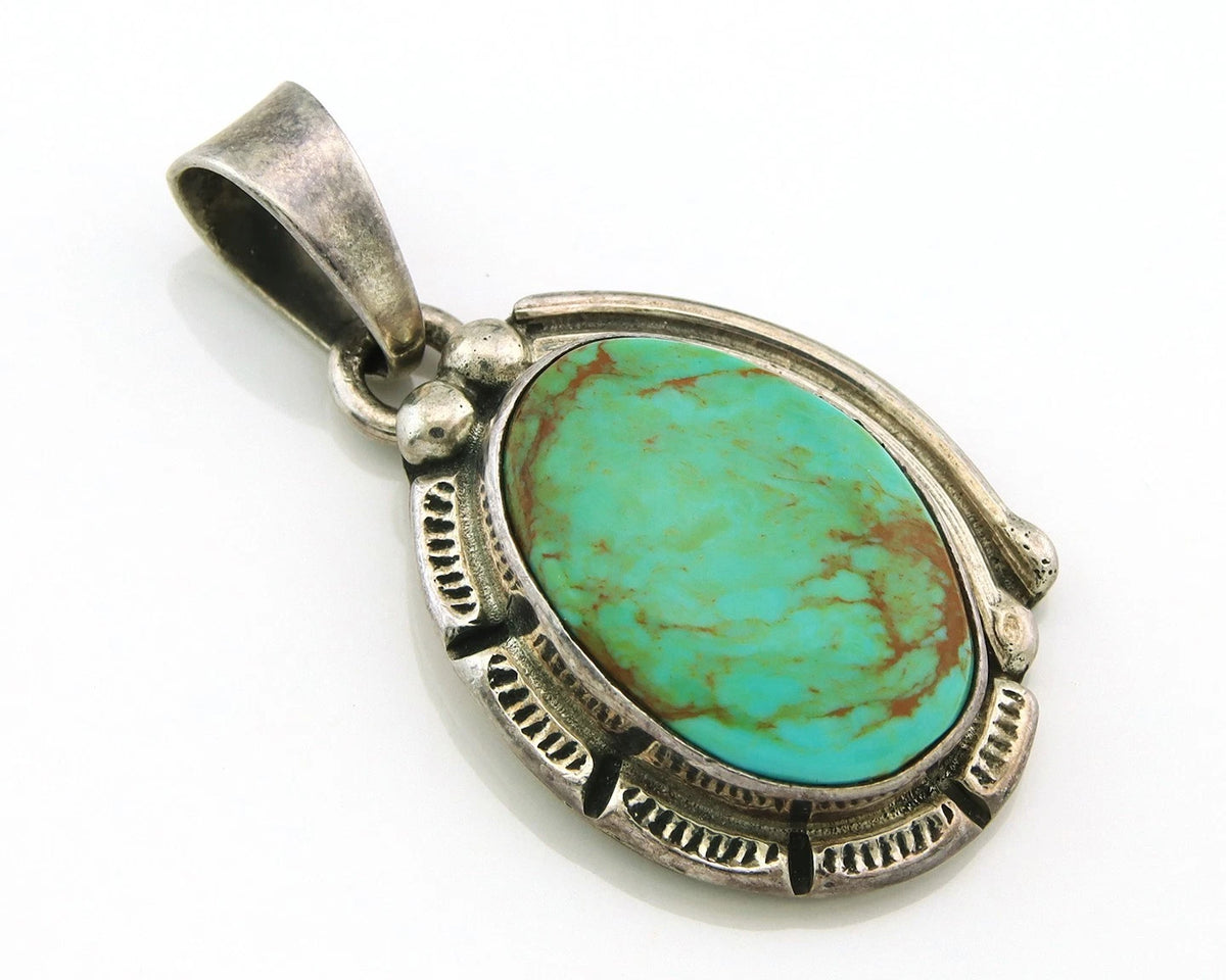 Navajo Pendant 925 Sterling Silver Natural Turquoise Vintage Artist Signed Gecko