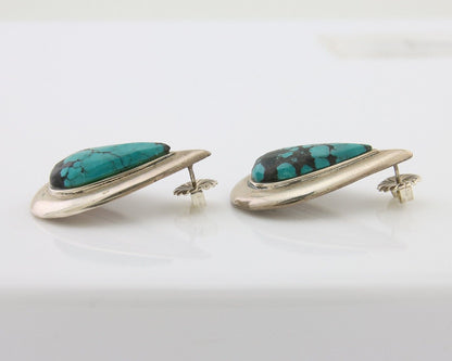 Navajo Dangle Earrings 925 Silver Natural Turquoise Signed Thomas Charay C.1988