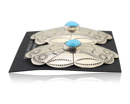 Navajo Hand Stamped Shield Earrings 925 Silver Turquoise Native Artist C.80's