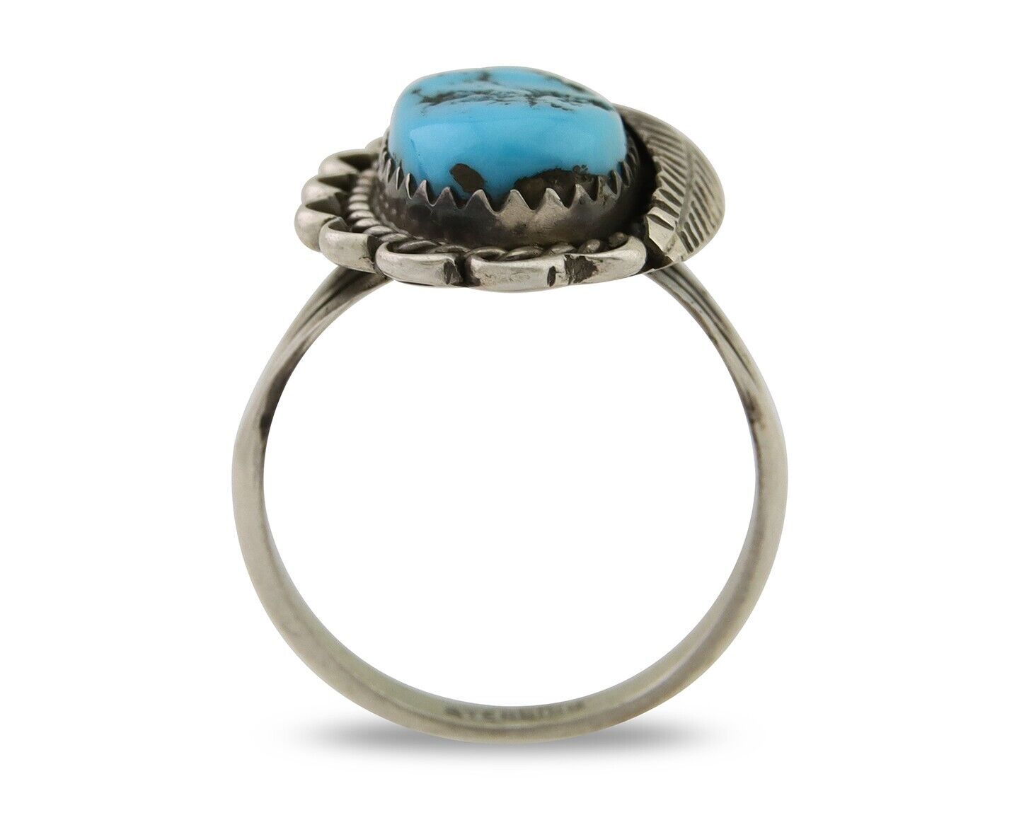Navajo Ring 925 Silver Natural Blue Turquoise Native American Artist C.80's