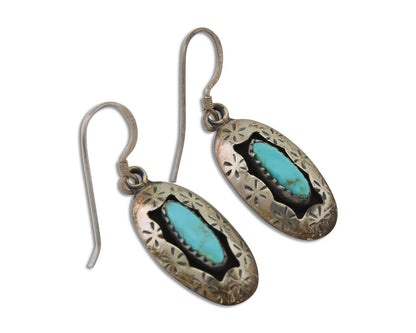 Navajo Dangle Earrings 925 Silver Natural Turquoise Artist Signed IJC C.80's