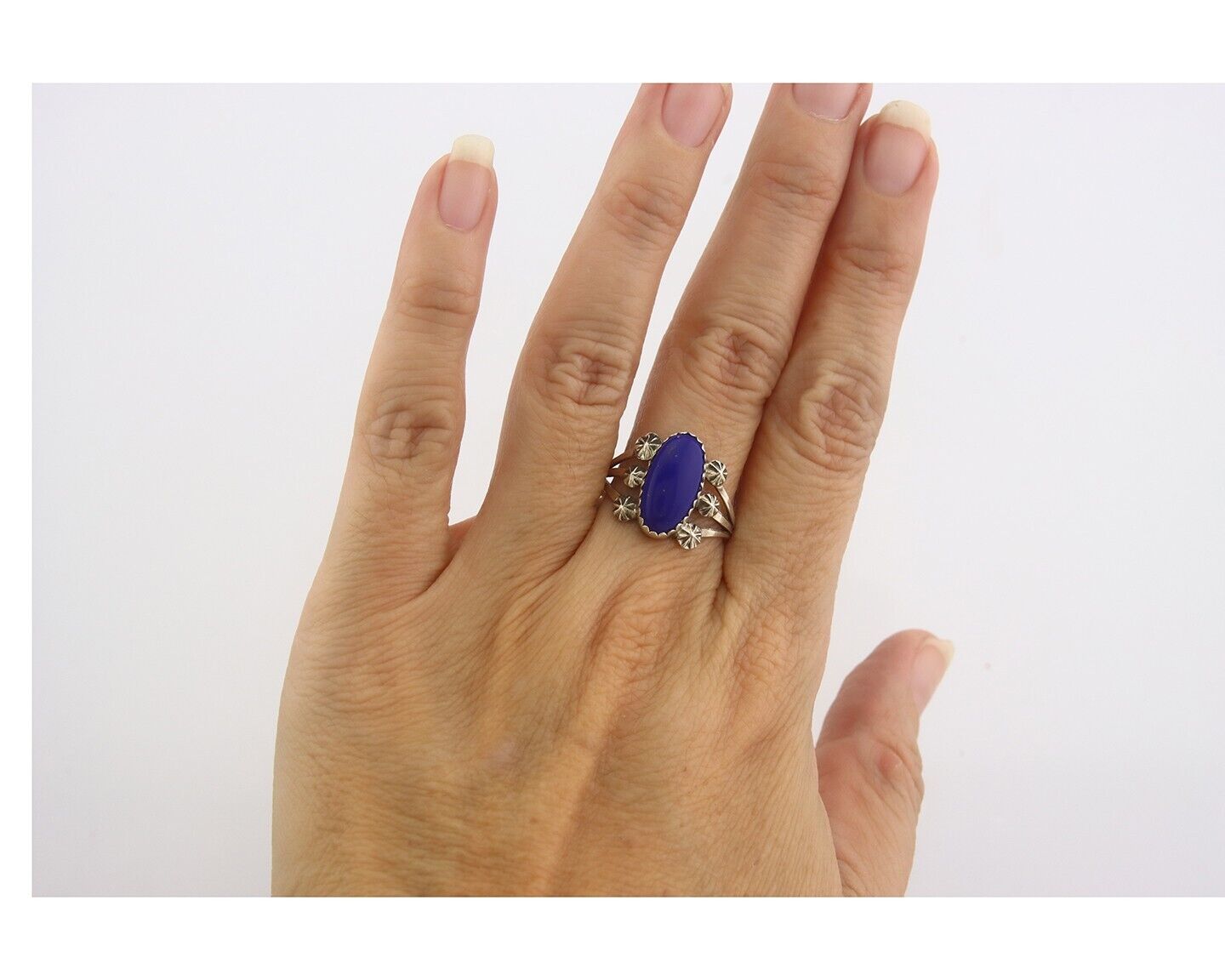 Navajo Ring 925 Sterling Natural Lapis Handmade Native Artist C.80's