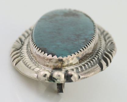 Navajo Pin Pendant 925 Silver Turquoise Hand Stamped Artist Signed D C.80's