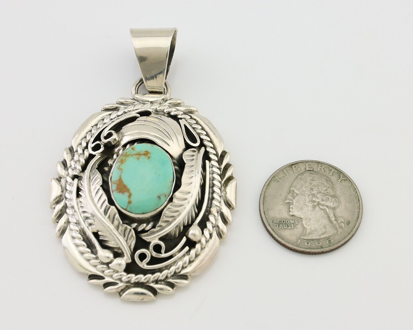 Navajo Pendant 925 Silver Kingman Turquoise Native American Artist C.80s