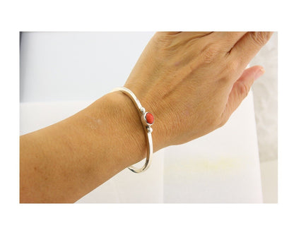 Navajo Bracelet .925 Silver Mediterranean Red Coral Cuff Native Artist C.80's