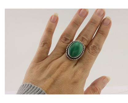 Navajo Ring 925 Silver Natural Malachite Native American Artist Size 6.25 C.80's