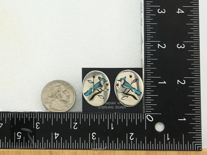 Navajo Bird Earrings Sterling Silver Vintage Hamdmade Signed BH