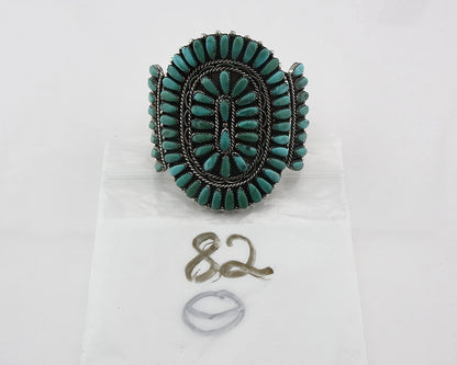 Navajo Cuff Bracelet Sterling Silver Kingman Vintage Turquoise Signed LH C.80's