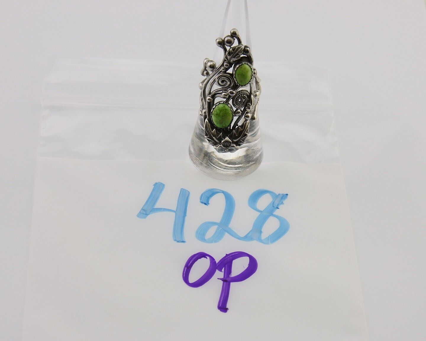 Navajo Ring 925 Silver Natural Gaspiete Artist Signed Prairie Fire C.80's