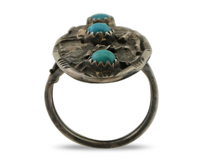 Vintage Navajo Ring 925 Silver Natural Turquoise Signed Number 3 Size 6.5 C.80's