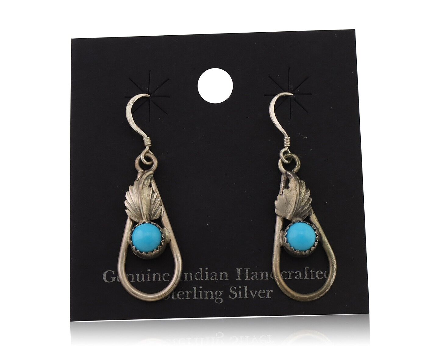 Navajo Dangle Earrings 925 Silver Sleeping B Turquoise Native Artist C.80's