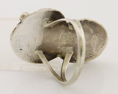 Navajo Handmade Ring 925 Silver Turquoise & Coral Native Artist C.80's
