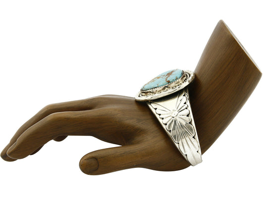 Navajo Bracelet .925 Silver Natural Mined Turquoise Signed DZ C.80's