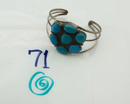 Navajo Cuff Bracelet Sterling Silver Turquoise Vintage Signed BJ