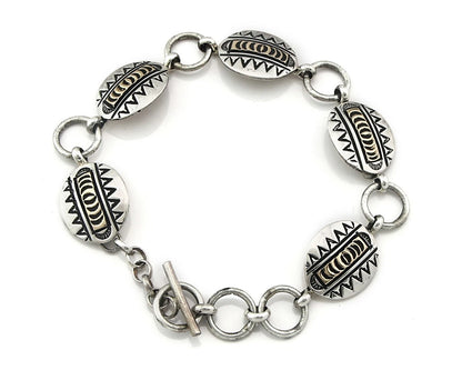 Navajo Cuff Bracelet Sterling Silver & 14k Gold Vintage Signed RT C.80's