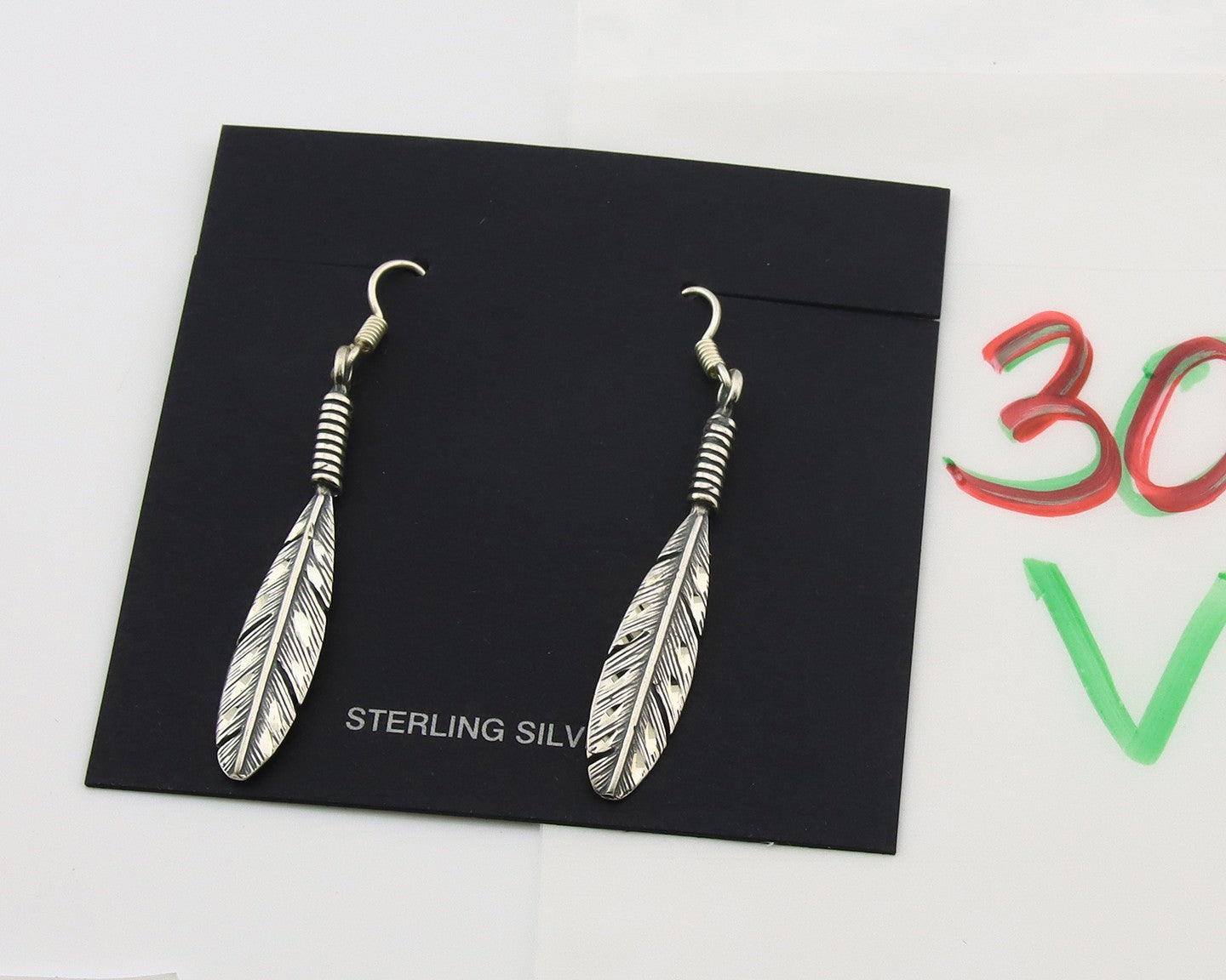Navajo Eagle Feather Earrings Sterling Silver Dangle Vintage