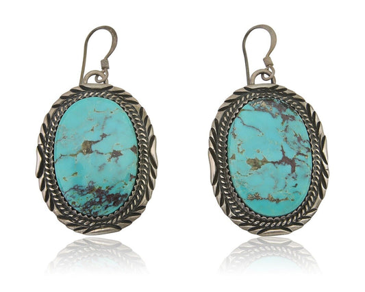 Navajo Dangle Earrings 925 Silver Natural Turquoise Artist Signed Mike Begay C80