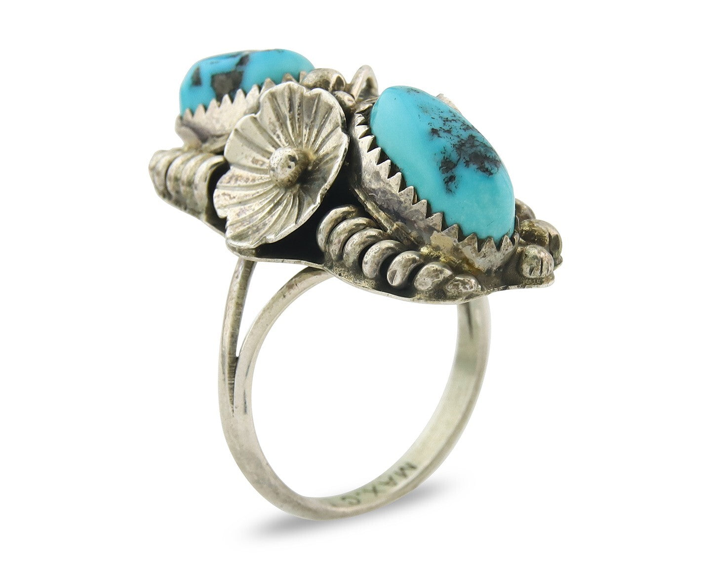 Vintage Navajo Ring Sterling Silver Authentic Turquoise Signed Max C Size 7.75