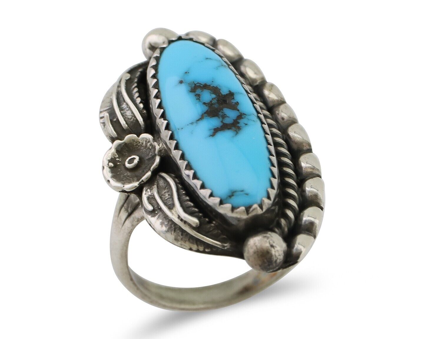 Navajo Ring 925 Silver Sleeping Beauty Turquoise Artist Signed SC C.80's