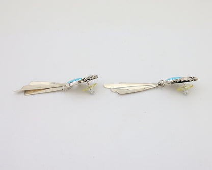 Navajo Dangle Earrings 925 Silver Natural Blue Turquoise Artist Signed M.S. C80s