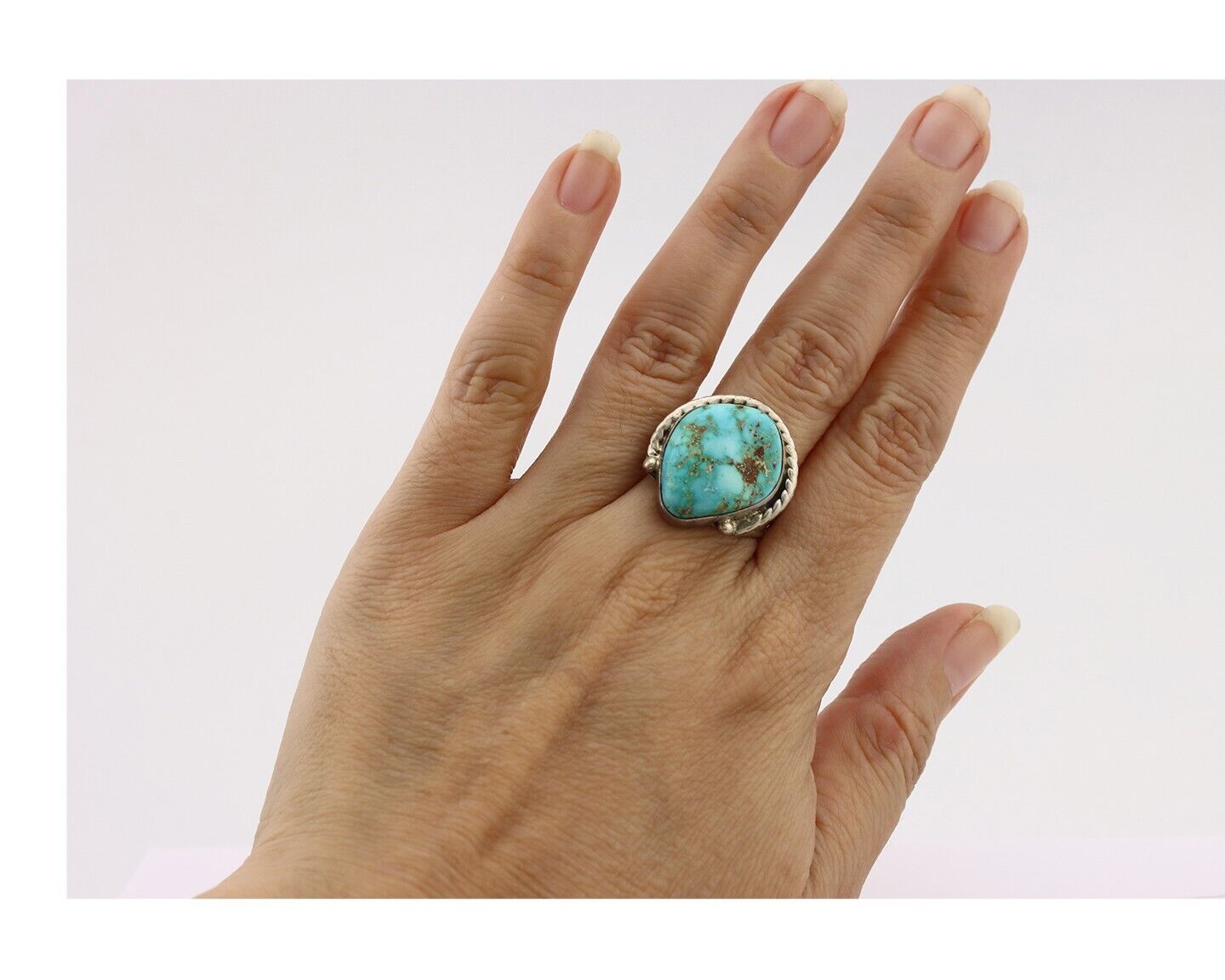 Navajo Ring 925 Silver Spiderweb Turquoise Artist Signed Doug Zachary C.80's