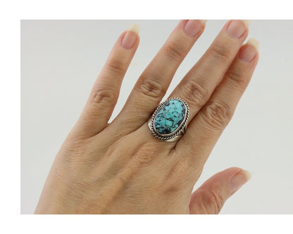 Navajo Ring 925 Silver Turquoise Native American Artist Size 7.75 C.80's