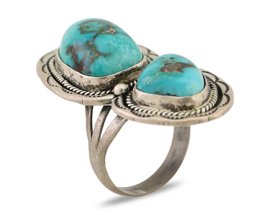 Navajo Handmade Ring 925 Silver Natural Tuquoise Artist Signed Tom Willeto C.80s