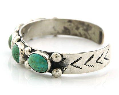 Navajo Cuff Bracelet Sterling Silver Gem Turquoise Vintage Signed C Rain Cloud