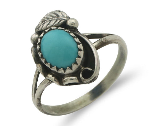 Navajo Ring .925 Silver Sleeping Beauty Turquoise Native American Artist C.80's