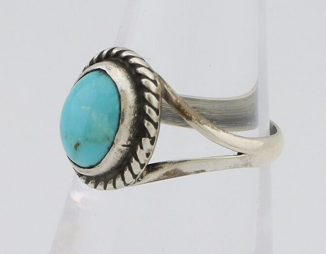 Navajo Ring 925 Silver Kingman Turquoise Native American Artist C.80's