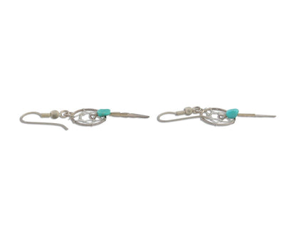 Navajo Dangle Dream Catcher Earrings 925 Silver Blue Turquoise Native Artist C80